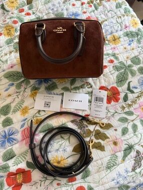 Coach Outlet Mini Rowan Crossbody Bag - GOLD/VINTAGE BROWN SUEDE
